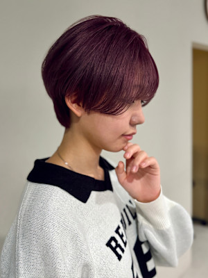 ハイトーンピンク×マッシュショート