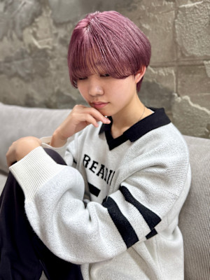 ハイトーンピンク×マッシュショート