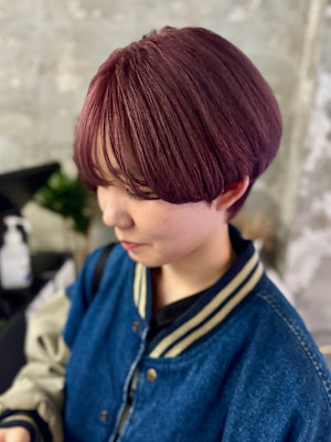 ハイトーンピンク×マッシュショート