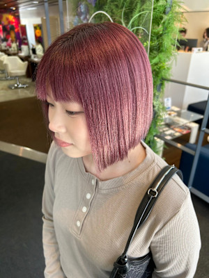 【W_SALON 河原町】ボルドーピンク/ボブ