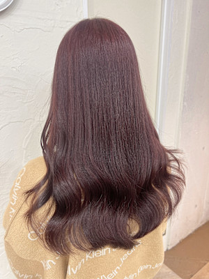 ピンクカラー暖色カラーブリーチなしダブルカラー