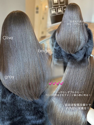 ブリーチなし透け感たっぷりオリーブグレージュ