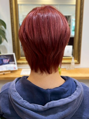 ダブルカラー ブリーチ マッシュウルフ レッドブラウン 艶髪