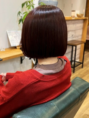 切りっぱなしボブ 丸みボブ ダークブラウン 髪質改善 美髪