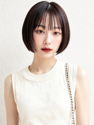 アッシュブラック黒髪小顔前下がりミニボブp1　スモーキーカラ