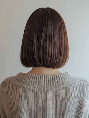 ブラウンベージュ ボブ 髪質改善 30代 40代 丸みボブ