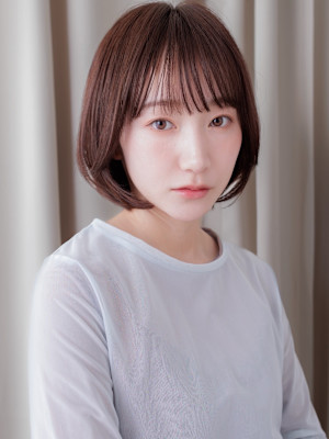ココアブラウン顔周りカット伸ばしかけ小顔丸みボブ30代40代