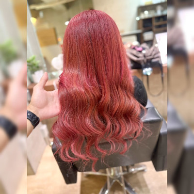 Lino ワインレッド+羽エクステ