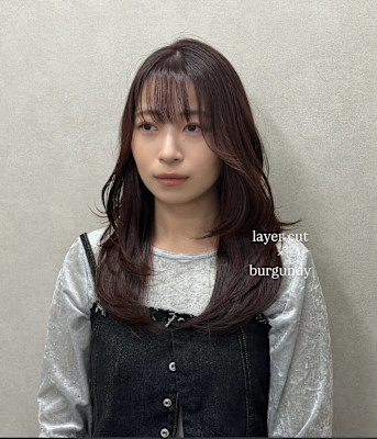 レイヤーカット/ハッシュカット/ボルドーカラー/韓国ヘア