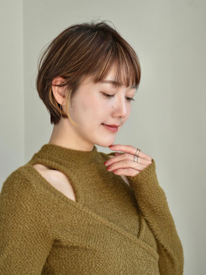 丸みショート・ボブ/丸顔/前髪あり/絶壁解消/３0代/４0代