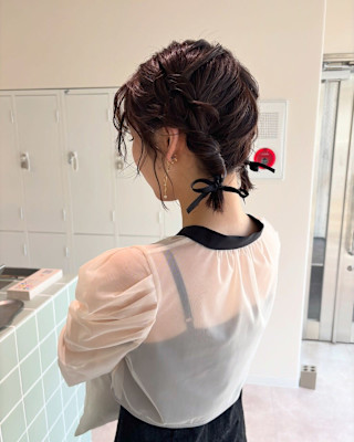 ヘアセット/ツインアレンジ/お呼ばれヘア/リボン/韓国