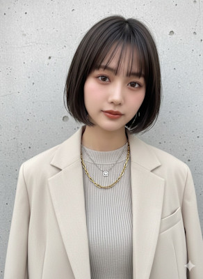 透明感グレージュ×丸みショートボブ耳掛けも可愛い大人ヘルシー