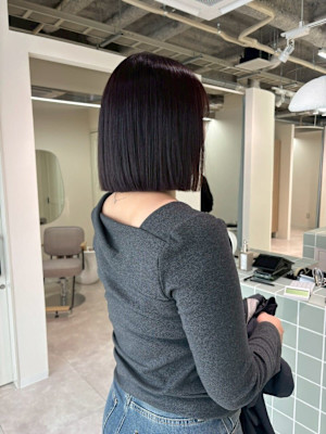 ワンレンボブ前下がりショート内巻きワンカール鎖骨ミディアム