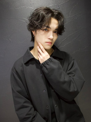 センターパート×ニュアンスパーマ×フェザーパーマ×men's