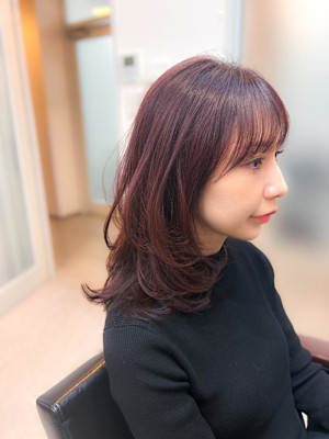 顔周りレイヤー/ウルフ/ローズピンク/シースルーバング