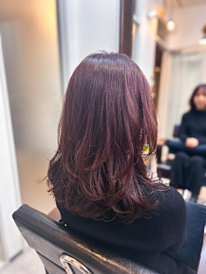 顔周りレイヤー/ウルフ/ローズピンク/シースルーバング