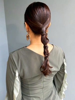 タイトポニー 編み下ろしアレンジ ヘアセット 結婚式