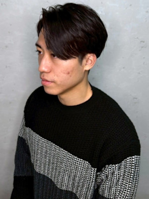 メンズカット ハーフアップバング ツーブロックマッシュ