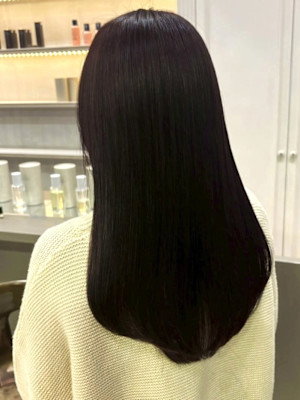 暗髪グレージュ セミロング 髪質改善カラー ダメージレス