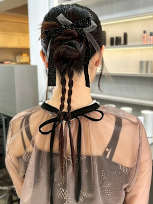 結婚式 成人式 カチモリ ロープ編み アップスタイル 20代