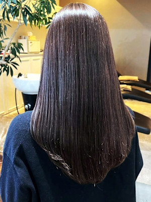 くすみカラー アッシュグレージュ セミロング 髪質改善