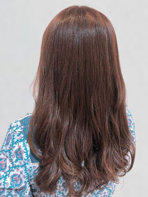 アッシュブラウン 透明感カラー ロングレイヤー コテ巻き