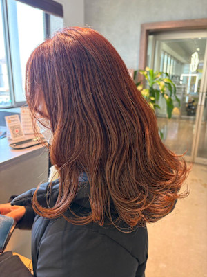 セミロング/ピンク/ハイブライト