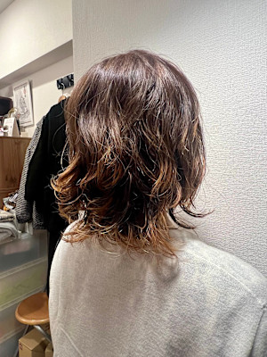 エンドカラー＆パーマ残りミディアムヘア