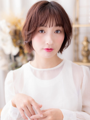 ミルクティーピンクくせ毛風ハッシュカット　ローズブラウン