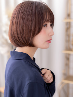 透けバングバーガンディ小顔ミニボブレイヤー　ローズブラウン