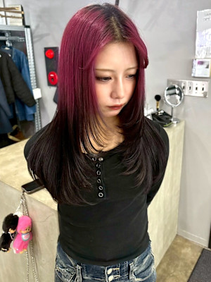 グラデーション ビビット ピンクカラー ロングレイヤー