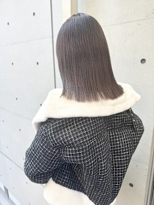 韓国顔まわりレイヤーカットグレージュオリーブベージュブラウン