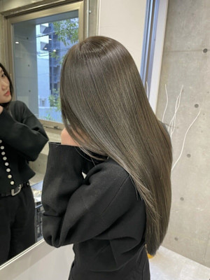 韓国顔まわりレイヤーカットグレージュオリーブベージュブラウン