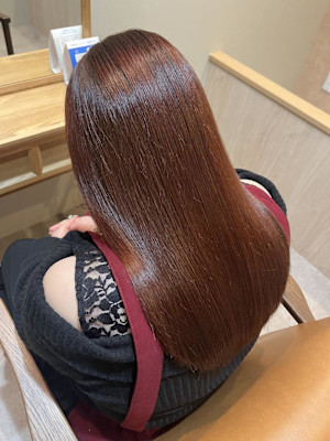 ロング : 艶感レッドブラウン : 50代