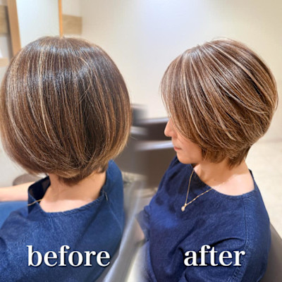 白髪ぼかし細めハイライト30代40代50代セミディ