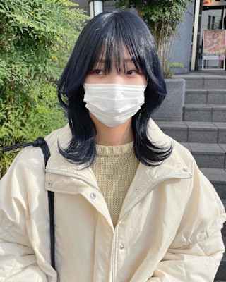 ダークブルー/ハッシュボブ/カーテンバング