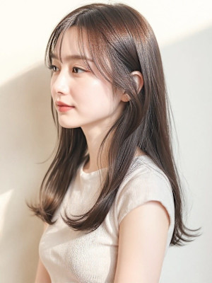 抜け感オリーブグレーくびレイヤーロングp1　顔周りカット