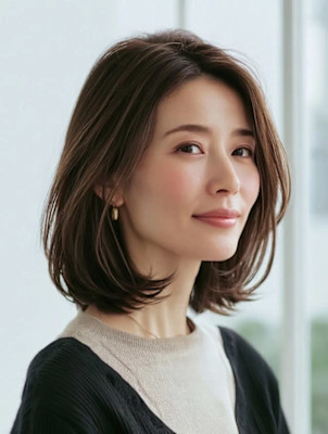 大人ミディアム/くびれレイヤー/前髪なし/艶カラー