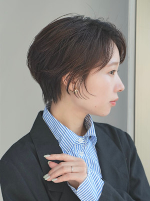 丸みショート・ボブ/丸顔/前髪あり/絶壁解消/３0代/４0代