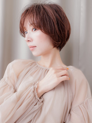 ミルクティーピンクローズブラウンマッシュパーマ30代40代