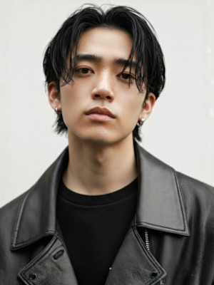 メンズカット センターパート ウルフカット 黒髪ショート