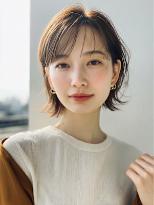 ブラウンヘア/ミディアムヘア/小顔/髪質改善/似合わせカット