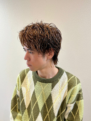 メンズウルフ/シャドウパーマ/アッシュブラウン