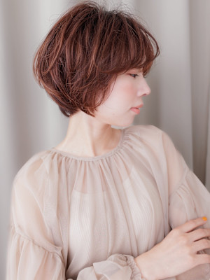 ミルクティーピンクローズブラウンマッシュパーマ30代40代