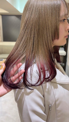 ミルクティーベージュ×裾カラーボルドー