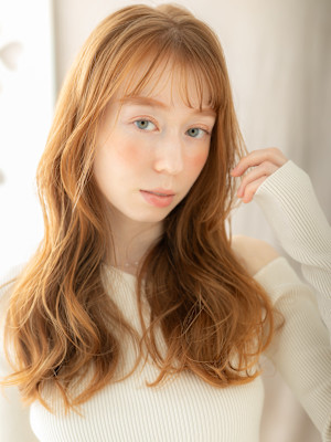 バレイヤージュカラードライパーマフェミニンロング20代30代