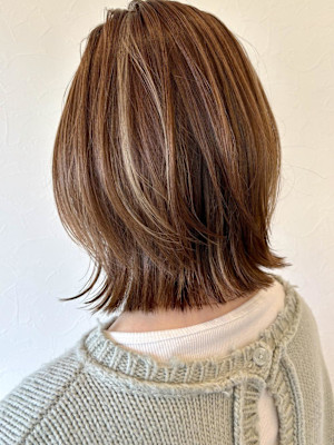 細かめハイライト/ブラウンベージュ/白髪ぼかし