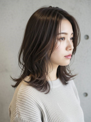 ミディアムレイヤー/韓国巻き/ハッシュカット/ダークアッシュ