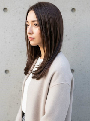 ミディアムレイヤー/大人かわいい/ココアブラウン/セミロング