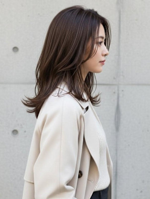 ミディアムレイヤー/大人かわいい/ココアブラウン/韓国巻き